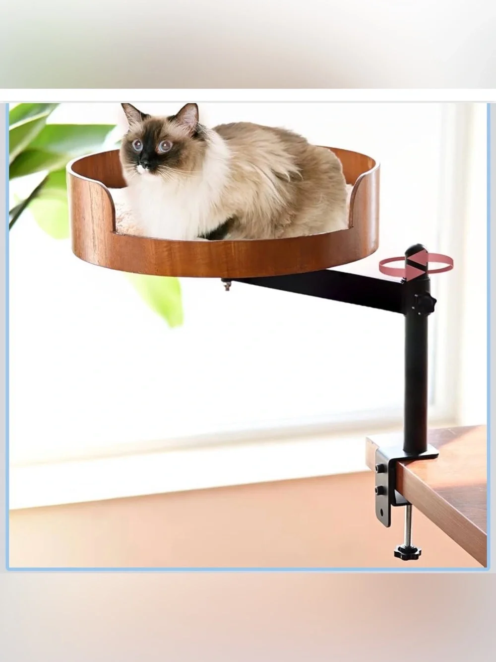 Adjustable Wooden Cat Bed Perch for Desk - Brown